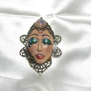 Vintage Artisan Emotional Face Brooch- Artist Handcrafted